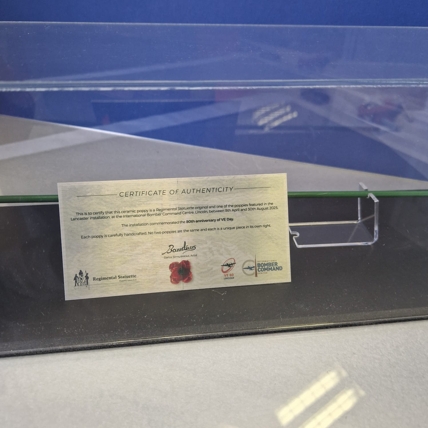 Certificate of Authenticity on metal plate for IBCC ceramic poppy