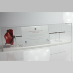 Primo Landscape poppy display case with white base - angle view