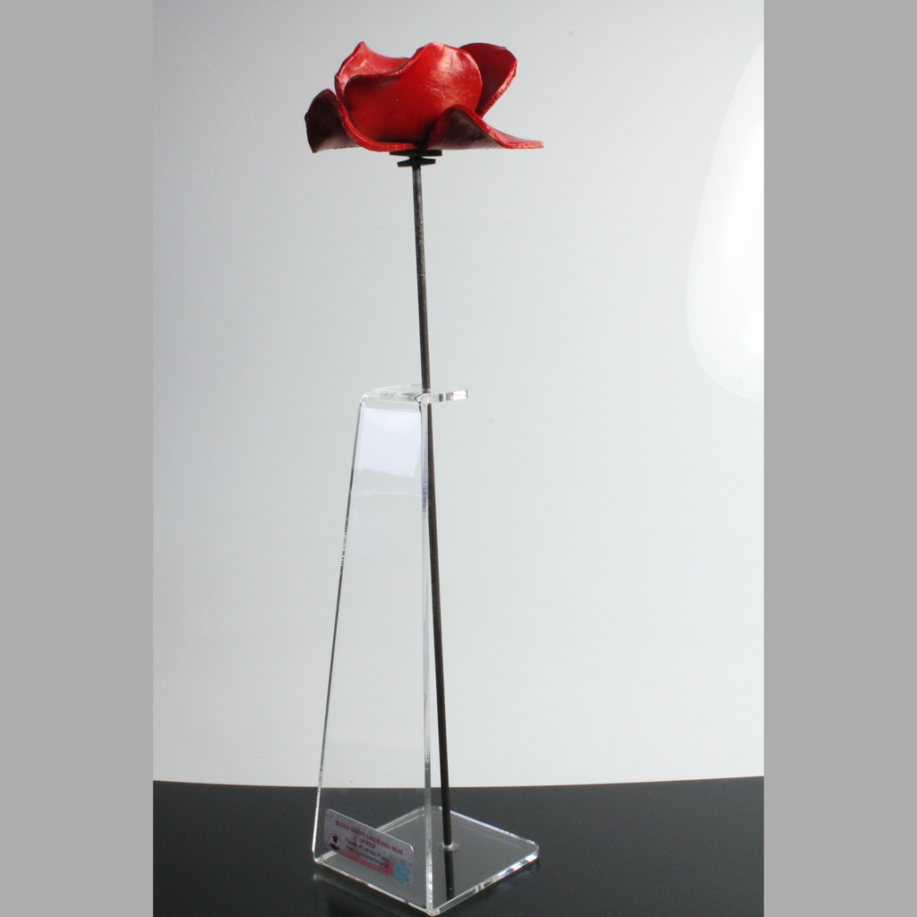 Ceramic poppy on acrylic stand with Tower of London plaque