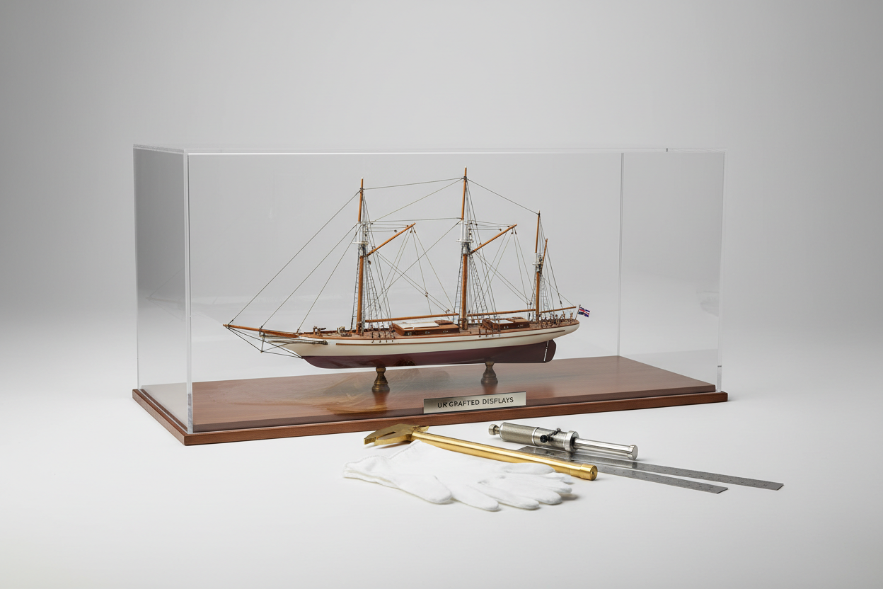 can you make the background image more like one of our display cases with a ship in it?